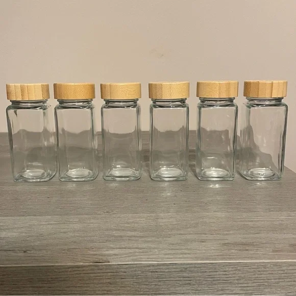 Set of 6 Glass Spice Jars with Bamboo Lids – 4 oz – Kitchen Storage Containers - Picture 1 of 3